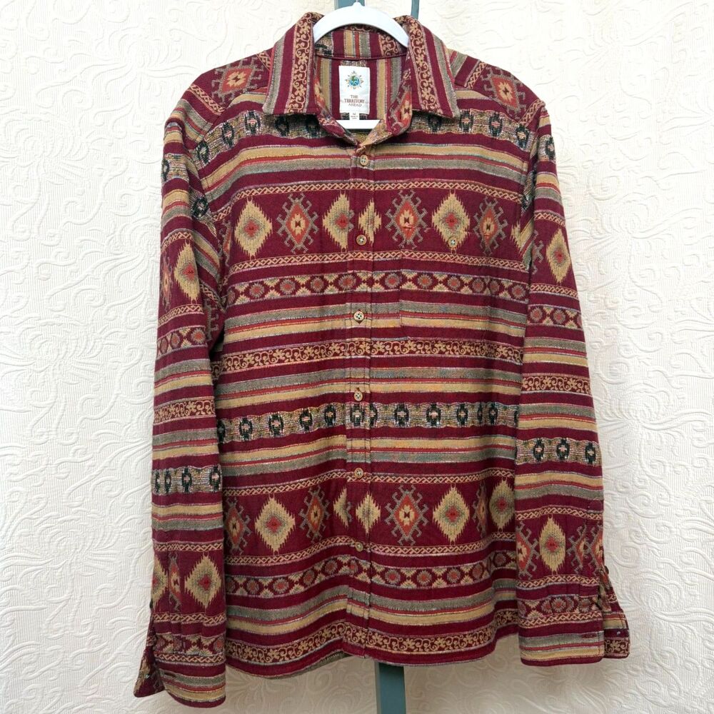 The Territory Ahead Shirt Mens M Long Sleeve Red Aztec Southwestern Woven